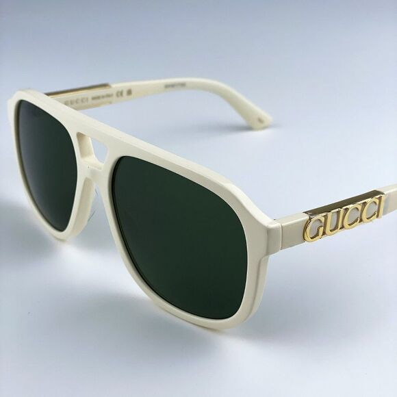 NEW Gucci GG1188S 005 Ivory White Green Pilot Unisex Logo Sunglasses main image 15